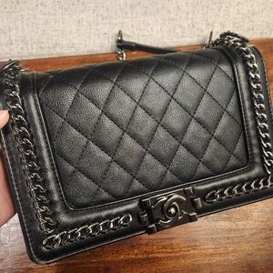 CC Boy Quilted Chain Black Crossbody Handbag